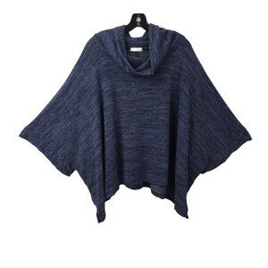 Jella C Cape Sweater Poncho Cowl Neck Womens ONE SIZE Blue Black Fleece Knit